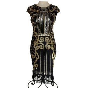 Great Gatsby Roaring Twenties Sequin and Fringe Cocktail Dress